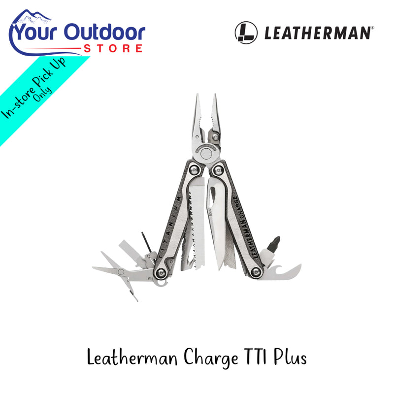 Leatherman Charge TTI Plus | Hero Image Showing All Logos And Titles.