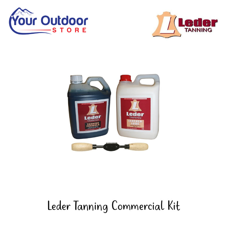 Leder Tanning Commercial Kit | Hero Image Showing All Logos And Titles.