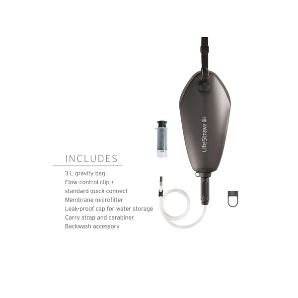 Mountain Blue | LifeStraw Peak Compact Gravity Water Filter System 3L Image Displaying What Is Included In The Box.