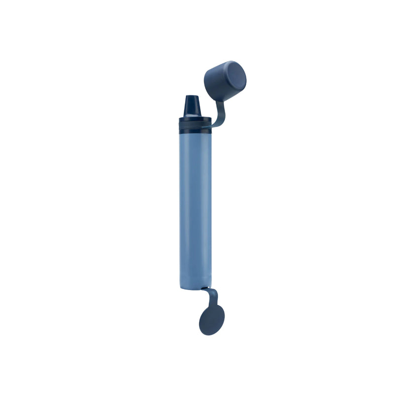 Mountain Blue | LifeStraw Peak Personal Water Filter Straw Image Showing Both Caps Open.