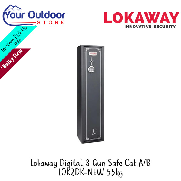 Lokaway Digital 8 Gun Safe Cat A/B  LOK2DK-NEW 55kg | Hero Image Showing All Logos And Titles.