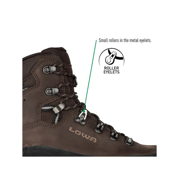Brown | Lowa Mens Ranger EVO GTX WXL Image Showing Information On The Roller Eyelets.