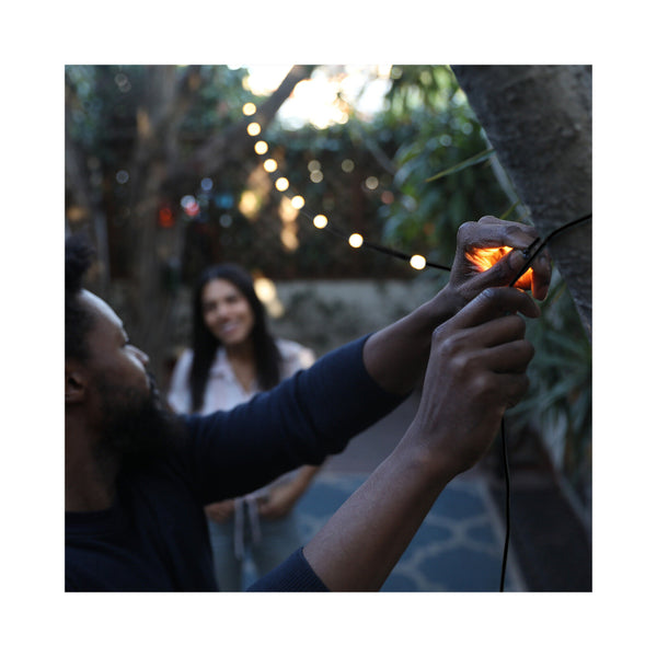 Luci Light String Light Plus | Image Displaying The String Lights Being Hung Up From A Tree.