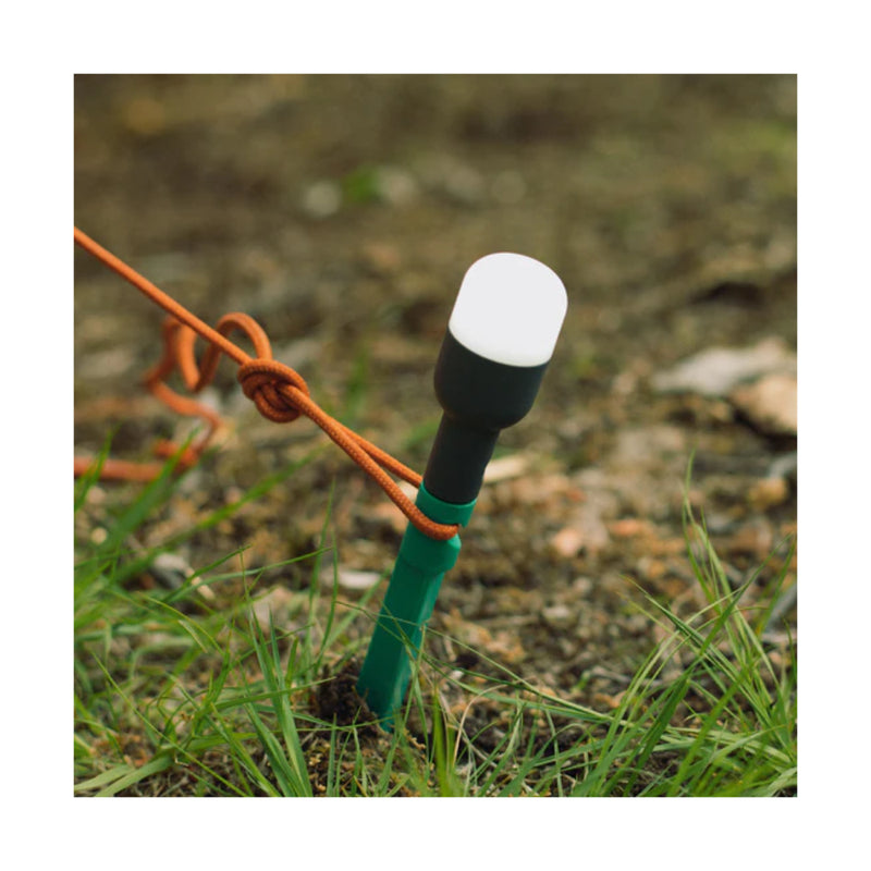 Luci Solar Anywhere Site Lights | Image Showing Stake In Ground With Guy Rope, And Light on.