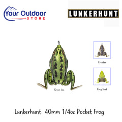 Lunkerhunt 40mm 1/4oz Pocket Frog | Hero Image Showing All Logos, Titles And Variants.