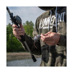 Grey | Lunkerhunt Furenzy Mouse FLM104 2in - 3/8oz Image Showing The Furenzy Mouse Being Used On A Fishing Rod.