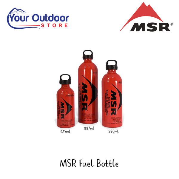 MSR Fuel Bottle | Hero Image Showing All Logos, Titles And Variants.