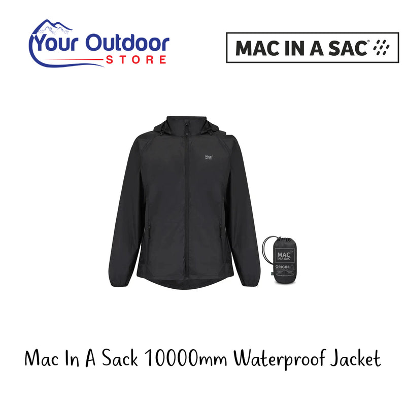 Mac In A Sac 10,000mm Waterproof Jacket | Hero Image Showing All Logos And Titles.