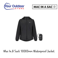 Mac In A Sac 10,000mm Waterproof Jacket | Hero Image Showing All Logos And Titles.