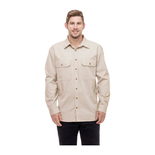 Bone | Swanndri Mens Bendigo Long Sleeve Work Shirt Image Showing No Logos Or Titles.