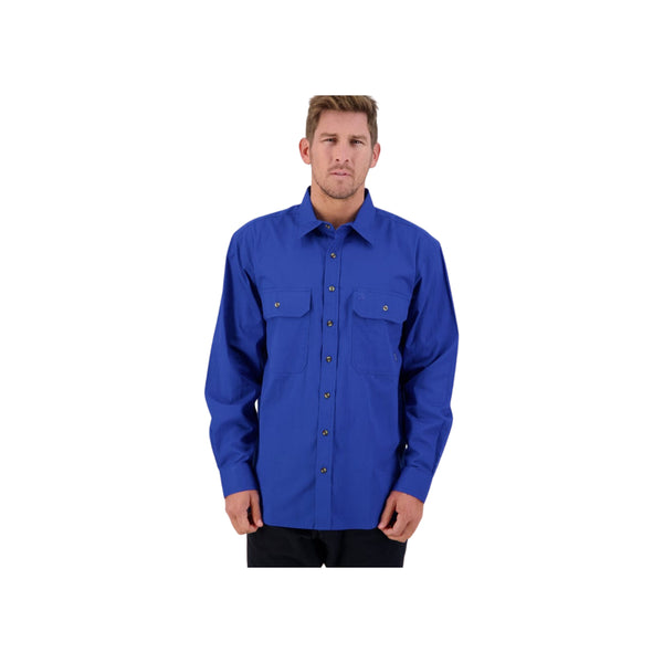 Electric Blue | Swanndri Mens Bendigo Long Sleeve Work Shirt Image Showing No Logos Or Titles.