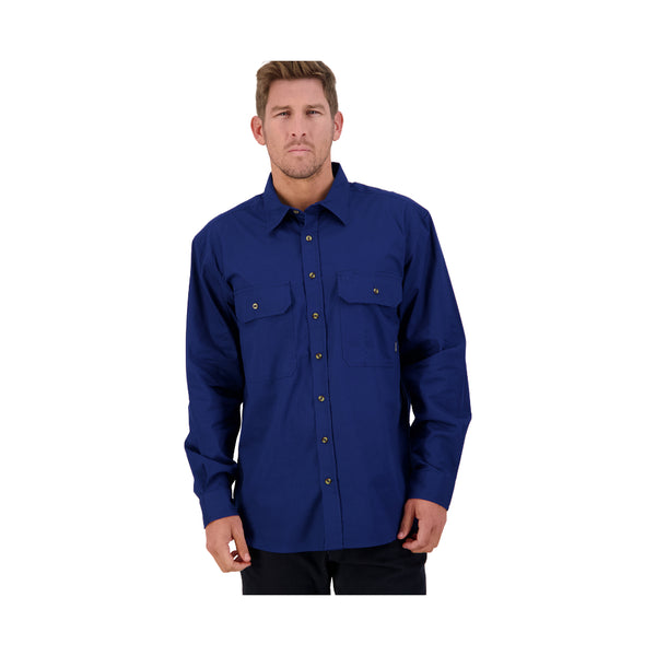 Navy | Swanndri Mens Bendigo Long Sleeve Work Shirt Image Showing No Logos Or Titles.
