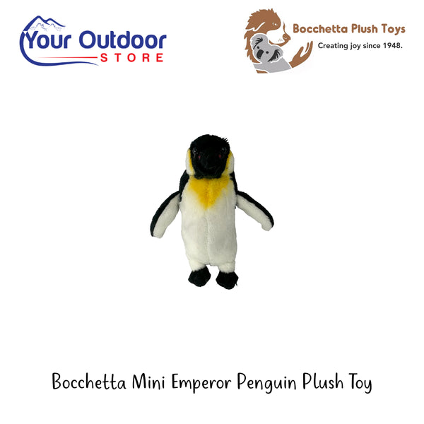 Bocchetta Mini Emperor Penguin Plush Toy | Hero Image Showing All Logos And Titles.
