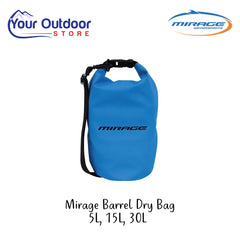 Mirage Barrel Dry Bag | Hero Image Showing All Logos And Titles.