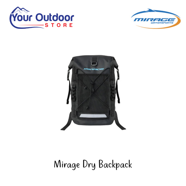 Mirage Dry Backpack | Hero Image Showing All Logos And Titles.