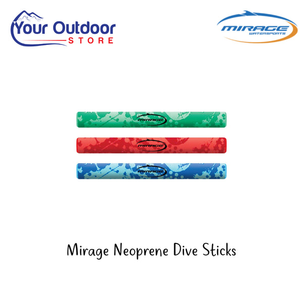 Mirage Neoprene Dive Sticks | Hero Image Showing All Logos, Titles.
