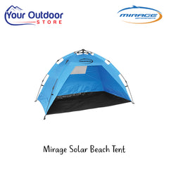 Mirage Solar Beach Tent | Hero Image Showing All Logos And Titles.