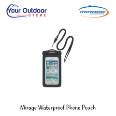 Mirage Waterproof Phone Pouch | Hero Image Showing All Logos And Titles.