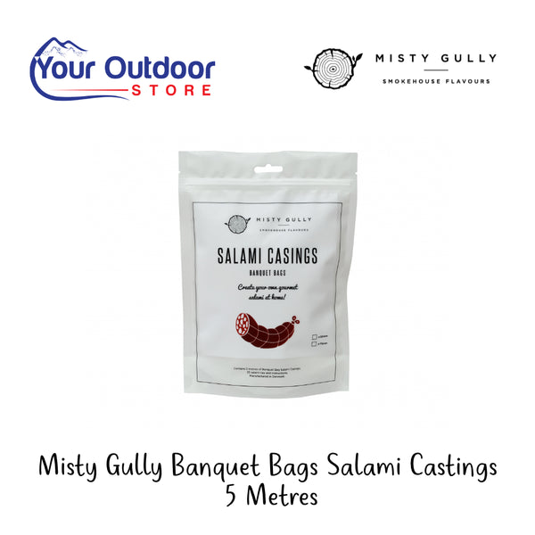 Misty Gully Banquet Bags Salami Castings, 5 Metres | Hero Image Showing All Logos And Titles.