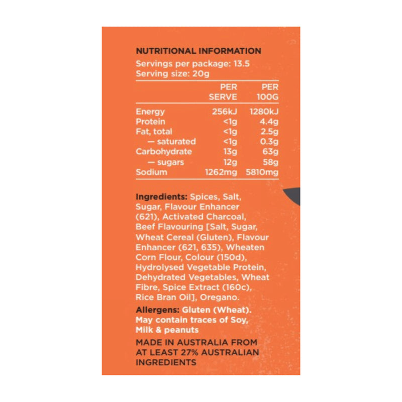 Misty Gully Brisket Rub | Image Showing Nutritional Information.