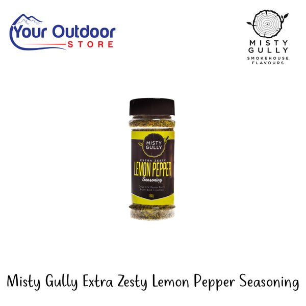 Misty Gully Extra Zesty Lemon Pepper Seasoning | Hero Image Showing All Logos And Titles.