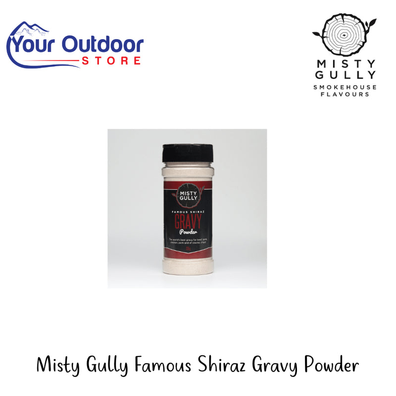 Misty Gully Famous Shiraz Gravy Powder | Hero Image Showing All Logos And Titles.