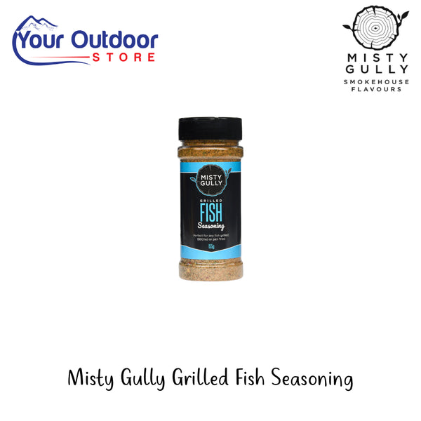 Misty Gully Grilled Fish Seasoning | Hero Image Showing All Logos And Titles.