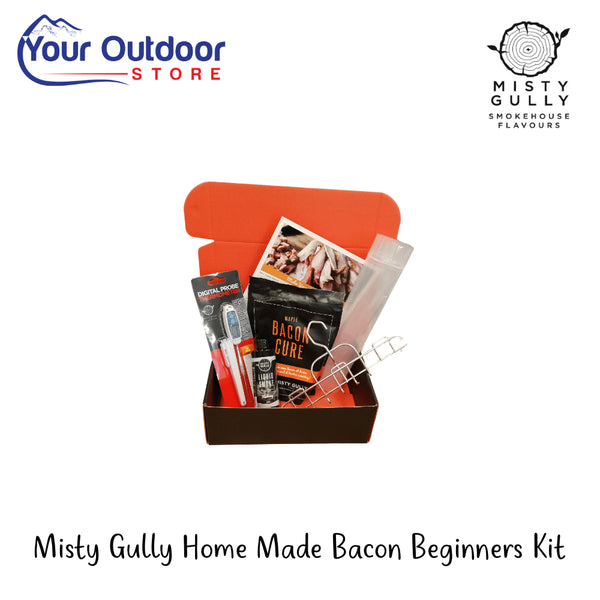 Misty Gully Home Made Bacon Beginners Kit | Hero Image Showing All Logos And Titles.