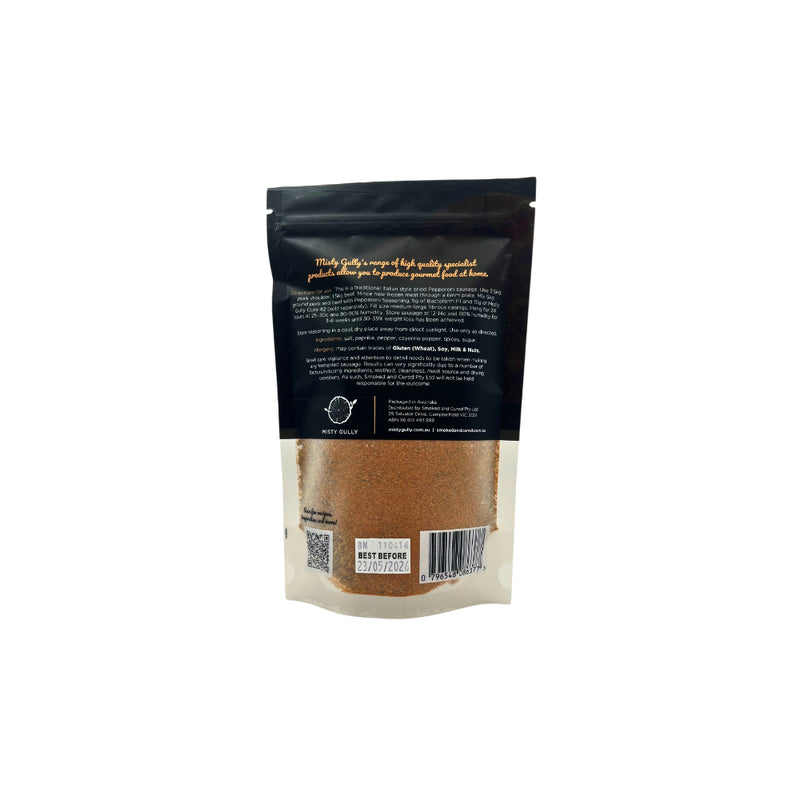 270g | Misty Gully Pepperoni Seasoning Image Showing Back Of Product.