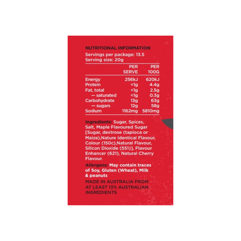 280g | Misty Gully Rib Rub Image Showing Nutritional Information.