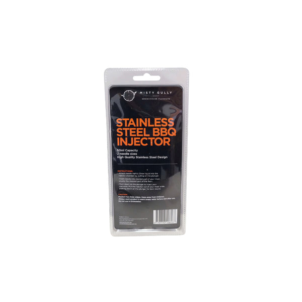 50 ml | Misty Gully Stainless Steel BBQ Injector Image Showing Back Of The Packaging.
