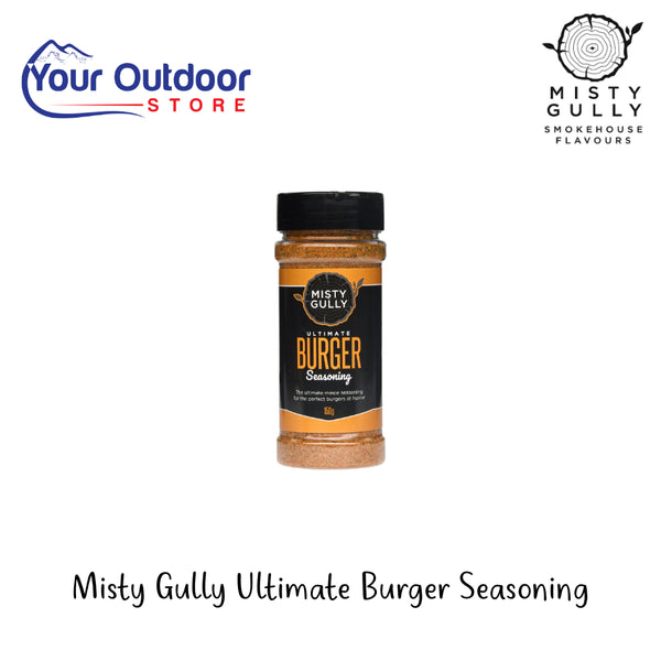 Misty Gully Ultimate Burger Seasoning | Hero Image Showing All Logos And Titles.