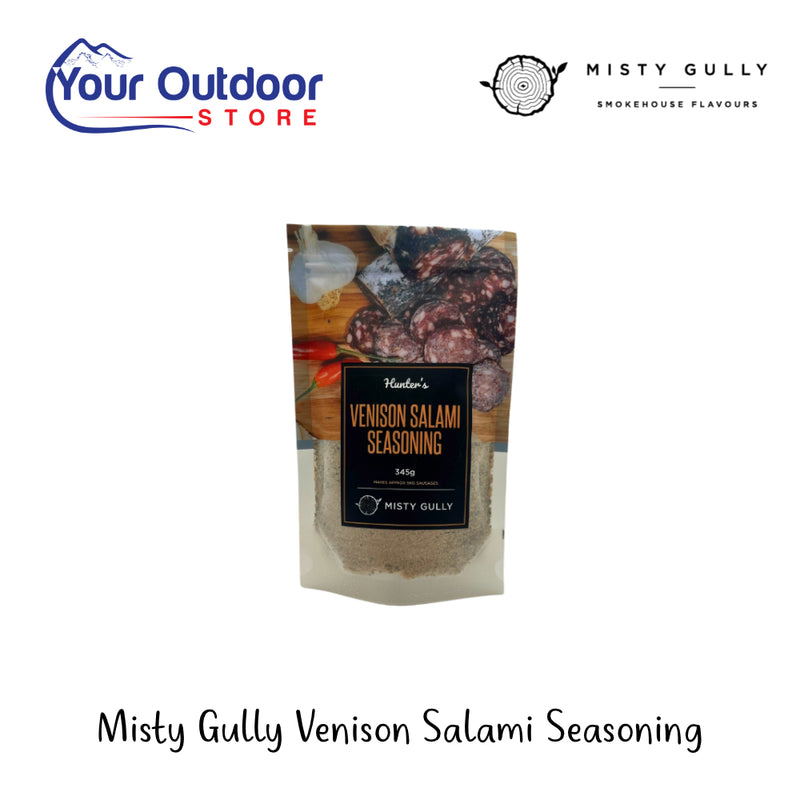 Misty Gully Venison Salami Seasoning | Hero Image Showing All Logos And Titles.