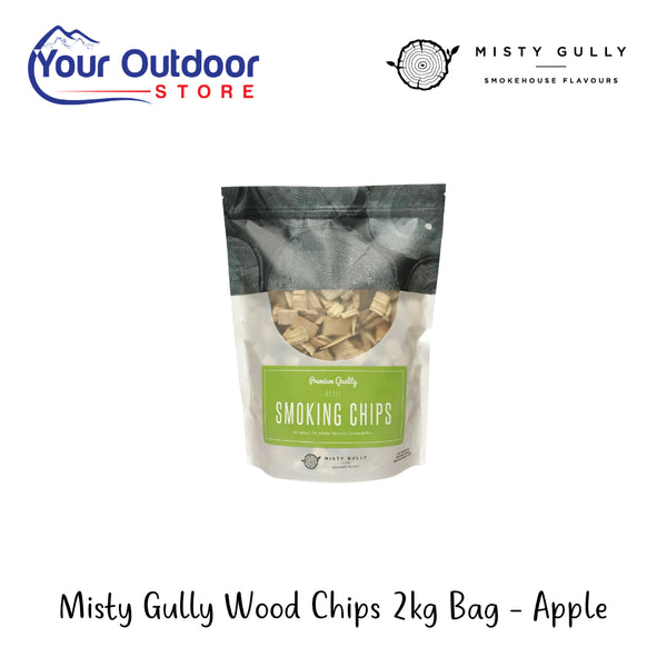 Misty Gully Wood Chips 2kg Bag - Apple | Hero Image Showing All Logos And Titles.