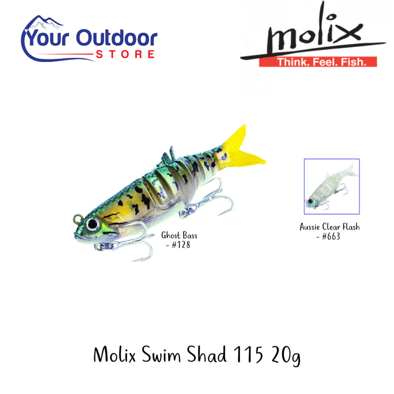 Molix Swim Shad 115 20g | Hero Image Showing All Logos And Titles.