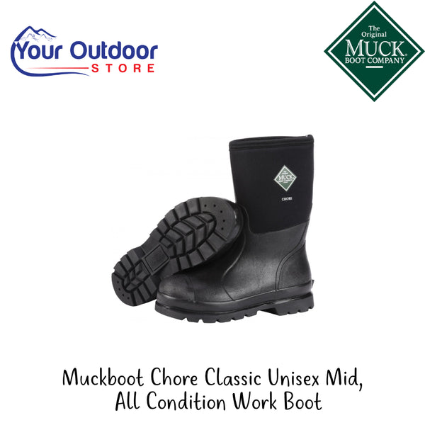 Muckboot Chore Classic Unisex Mid All Condition Work Boot | Hero Image Showing All Logos And Titles.