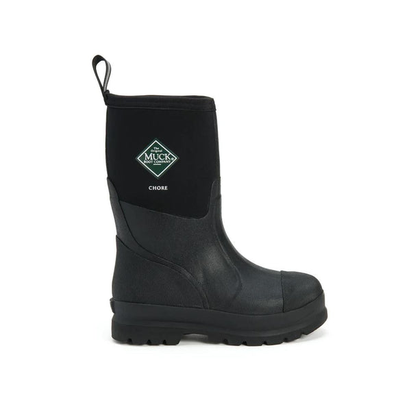 Black | Muckboot Chore Classic Unisex Mid All Condition Work Boot Image Showing Side View.