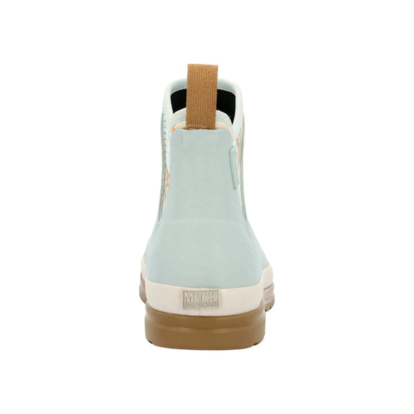 Blue / Quilted Floral | Muckboot Womens Originals Ankle Boot Image Showing Back View.