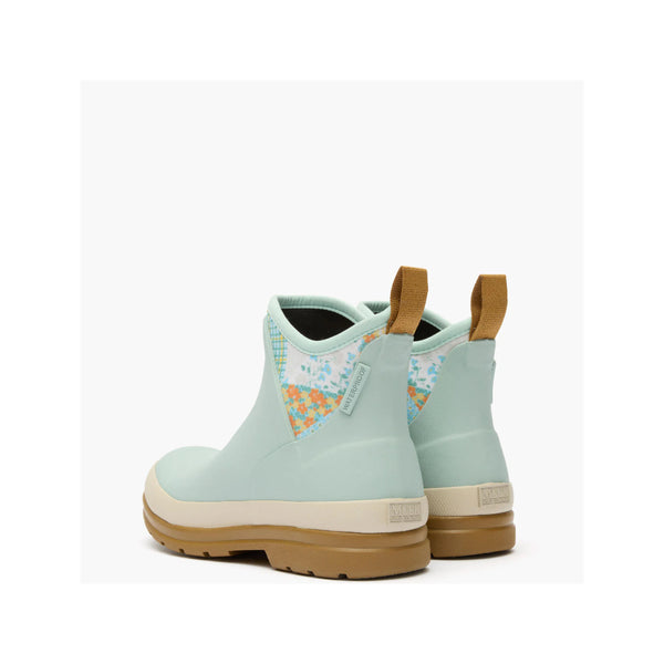Blue / Quilted Floral | Muckboot Womens Originals Ankle Boot Image Showing Angled Back View Of The Pair Of Boots.