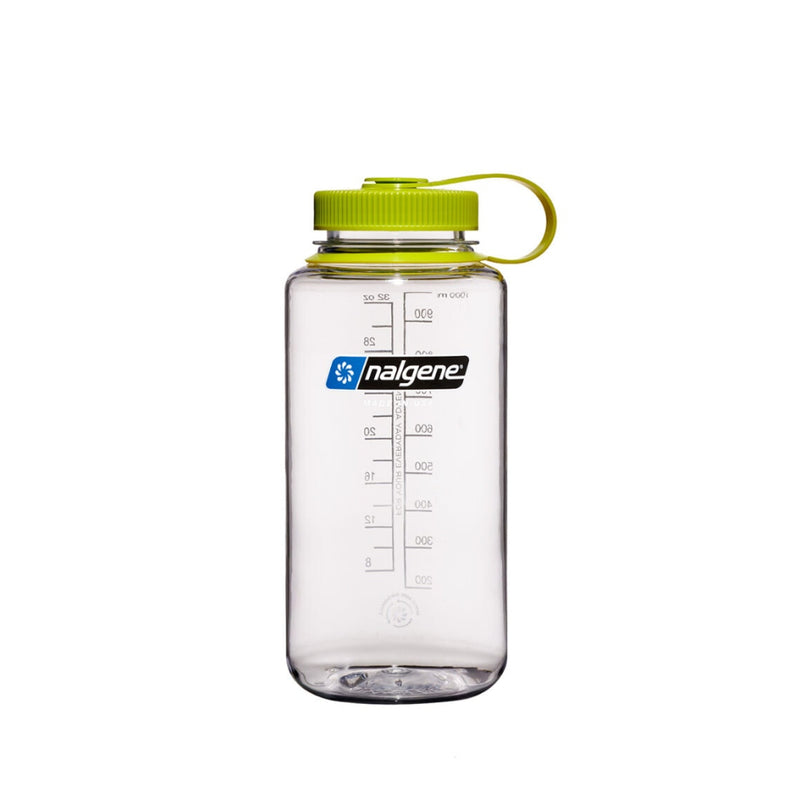 Clear | Nalgene Sustain Wide Mouth Bottle. Side View With Lid On. 