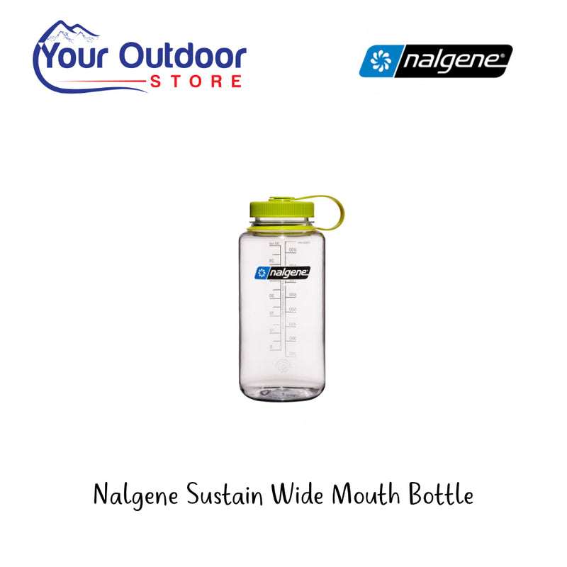 Nalgene Sustain Wide Mouth Bottle. Hero Image Showing Logos and Title. 