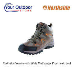 Northside Snowhomish Wide Mid Water Proof Trail Boot. Hero Image Showing Logos and Title. 