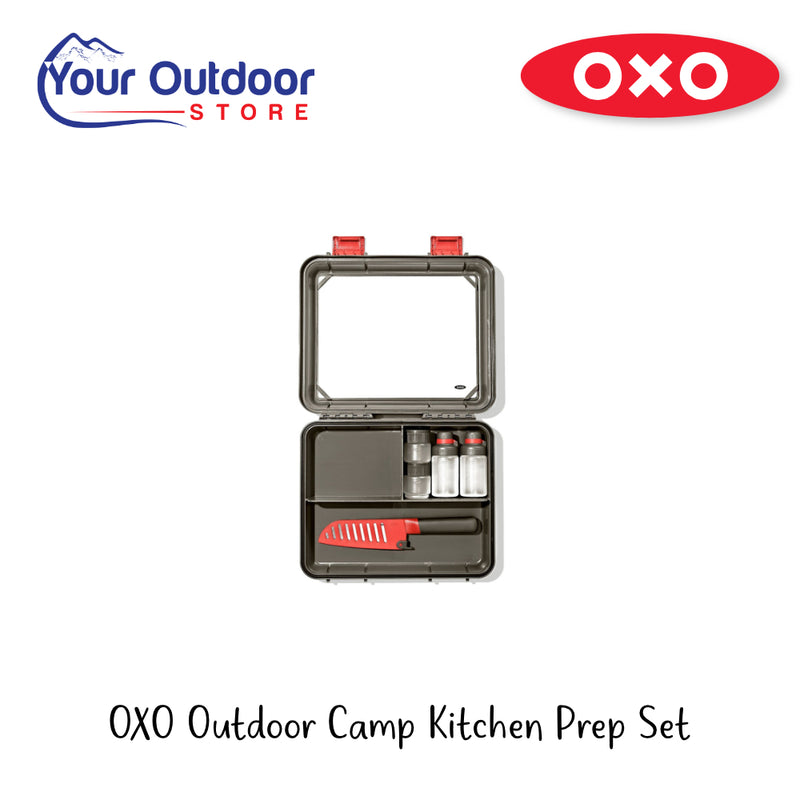 OXO Outdoor Camp Kitchen Prep Set | Hero Image Showing All Logos And Titles.