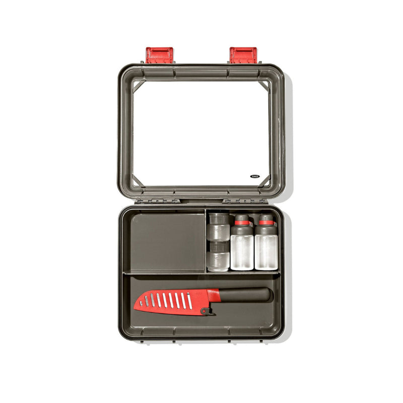 Grey/Red | OXO Outdoor Camp Kitchen Prep Set Image Showing No Logos Or Titles.