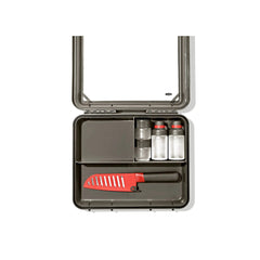 Grey/Red | OXO Outdoor Camp Kitchen Prep Set Image Showing Top View, Open.