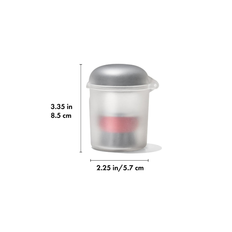OXO Outdoor Soap Dispensing Brush With Storage Case | Image Showing Case Measurements.