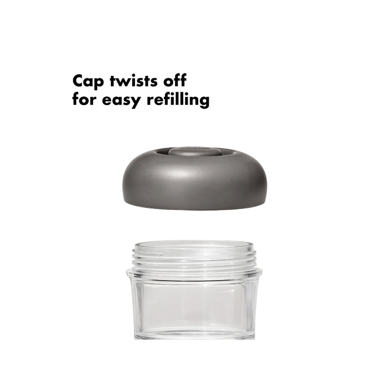 OXO Outdoor Soap Dispensing Brush With Storage Case | Image Showing The Screw Off Top.