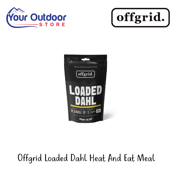 Offgrid Loaded Dahl Heat And Eat Meal | Hero Image Showing All Logos And Titles.