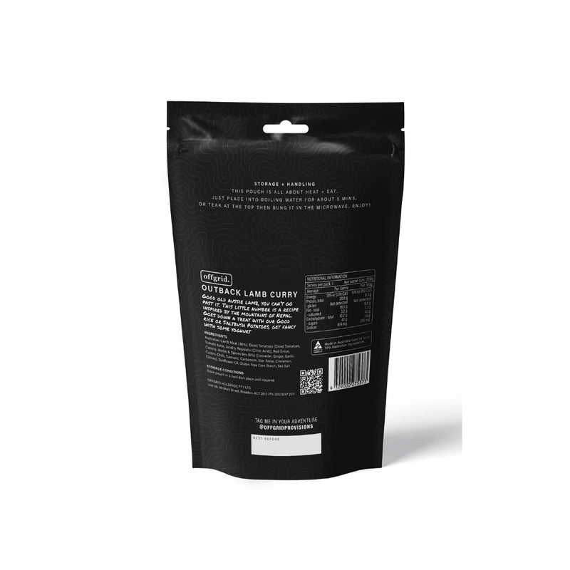 Outback Lamb Curry | Off Grid Heat And Eat Meal Image Showing Back View.