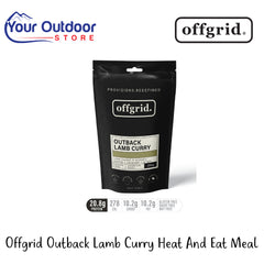 Off Grid Outback Lamb Curry Heat And Eat Meal | Hero Image Showing All Logos And Titles.
